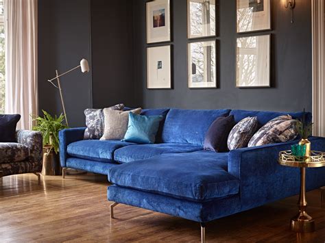 blue velvet sofa interior design.